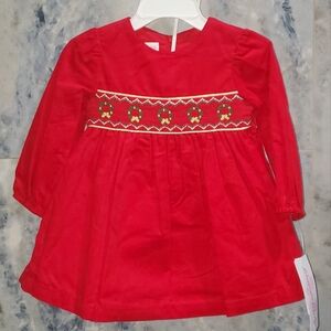 NWT Red Christmas Wreath Corduroy Dress with Bloomers Sz 12 Months